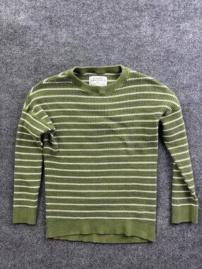 REI Cooperative Sweater Womens Small Green Stripe Waffle Knit Crewneck Pullover